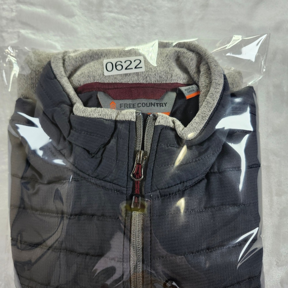 Free Country Sweater Fleece Jacket Mens Large Gray Excellent Hybrid Quilted Zip - Picture 14 of 14